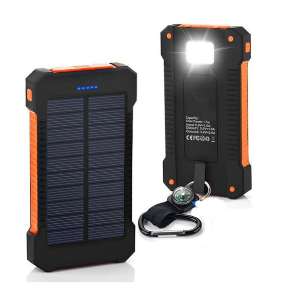 Waterproof Solar Power Bank with LED Light & Compass - Mobile Thangs